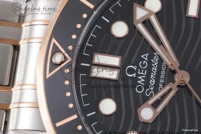 1218 UrbanChic Seamaster Diver 300M SS RG Black Ceramic Bezel JVSF 1:1 Best Edition Black Dial on SS RG Bracelet A 7786